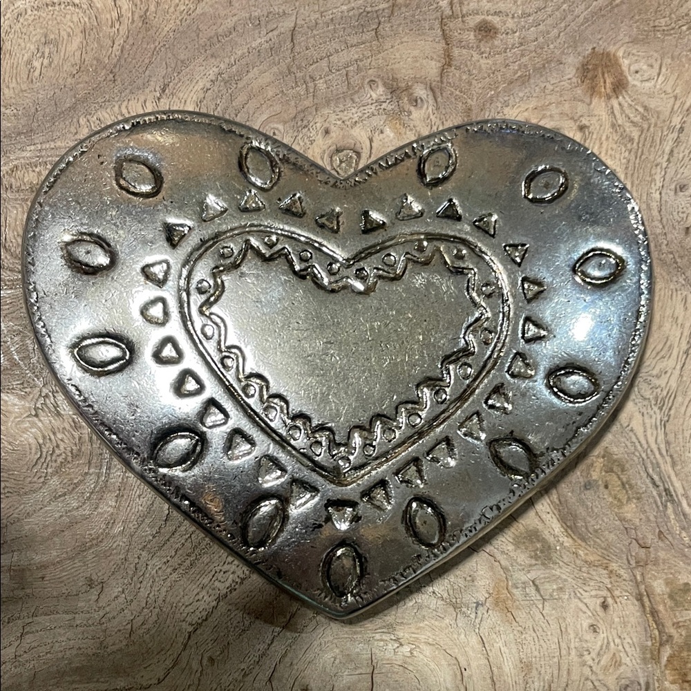 Silver Double Heart 3 1/4”X 2 3/4"  Metal Belt Buckle